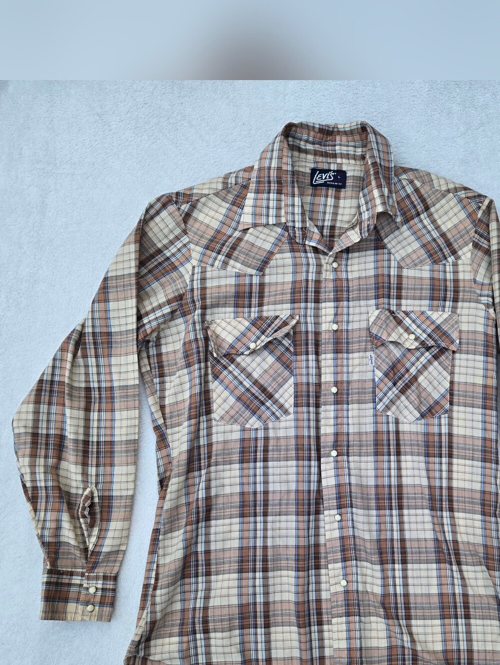 Vtg 1987 LEVI’S Western Pearl Snap Shirt - Brown Tab - Scovill Grippers - L